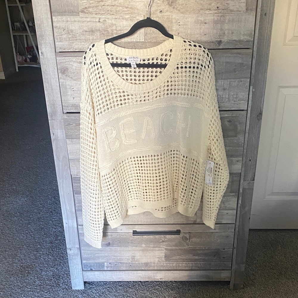 Tribal Cream Open-Knit Beach Sweater